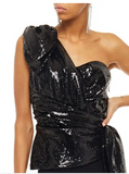 Dundas by Peter Dundas One Shoulder Asymmetric Black Sequin Bow Top