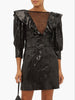 Dundas By Peter Dundas Black Sequin Bateau Ruffle Shoulder Sheer V Neck Net Mesh Dress