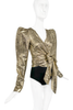 Dundas Gold Crocodile Print Lame Puff Sleeve Wrap Blouse Top