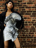 Alexandre Vauthier Silver Metallic Foil Pleated Ruffle Avante Garde Bustier Cocktail Dress