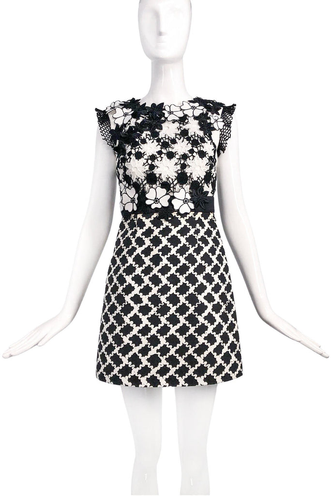 Emanuel Ungaro Black and White Floral and Graphic Print Mini Dress