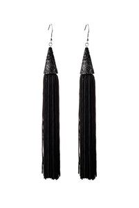 Eddie Borgo Black Fringe Tassel Earrings Pavéd in Jet Black Onyx