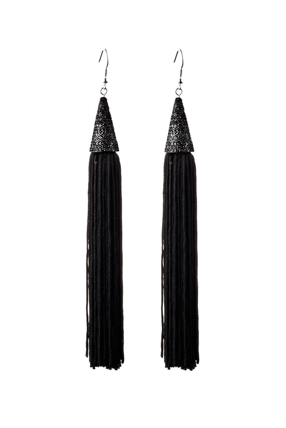 Eddie Borgo Black Fringe Tassel Earrings Pavéd in Jet Black Onyx