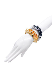 Eddie Borgo Gold & Gunmetal Silver Cut-Out Pyramid Smile Cuff Bracelet Pair
