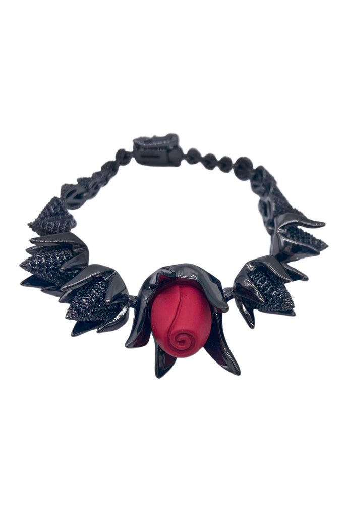 Eddie Borgo "Mapplethorpe" Red Rose with Jet Black Pavé Crystal Bracelet