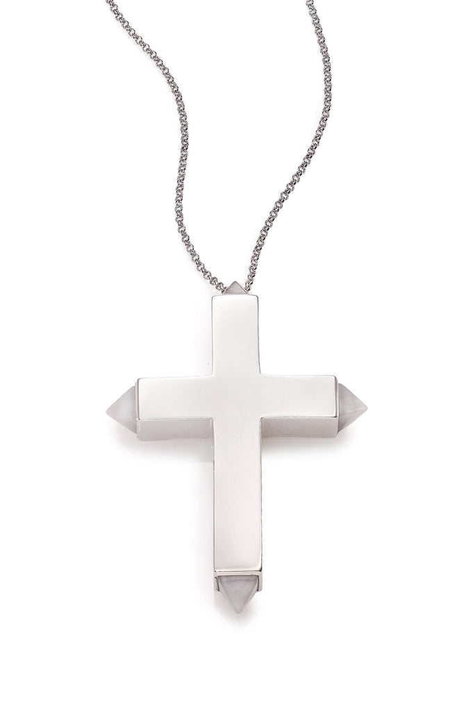 Eddie Borgo Silver Cross with Crystal Pyramid Studs