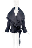 John Galliano Style Black Satin Silk Ruffle Oversized Collar Cuff Puffer Ungaro Coat Jacket