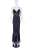 Emanuel Ungaro Black Chiffon Slip Dress Gown with Red Glass Beads