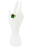 Vintage Emerald Green Silver Square Cocktail Ring