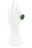 Vintage Emerald Green Silver Oval Diamond Framed Cocktail Ring