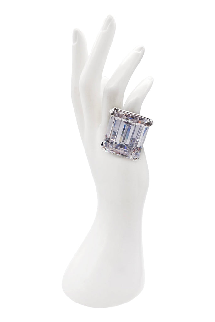 Armen Ra Silver XL CZ Emerald Cut Solitaire Power Ring