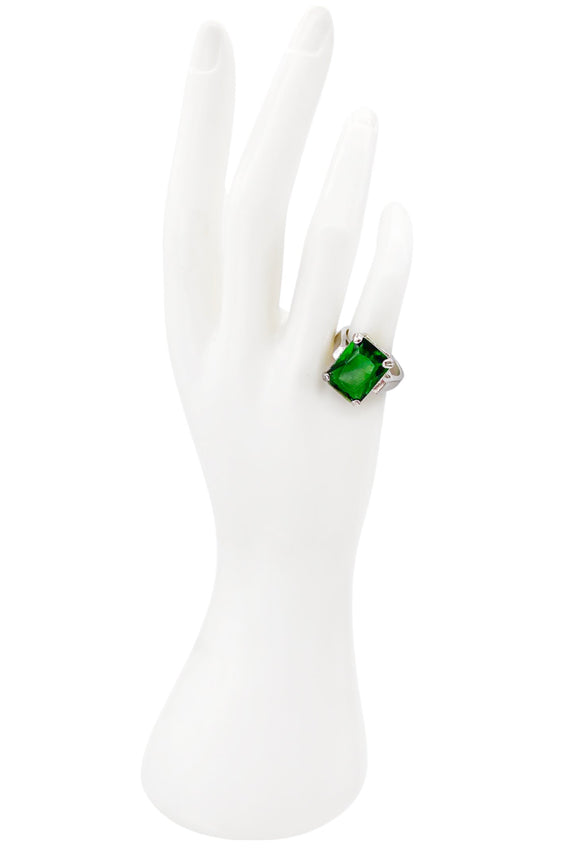Vintage Emerald Green Silver Square Cocktail Ring