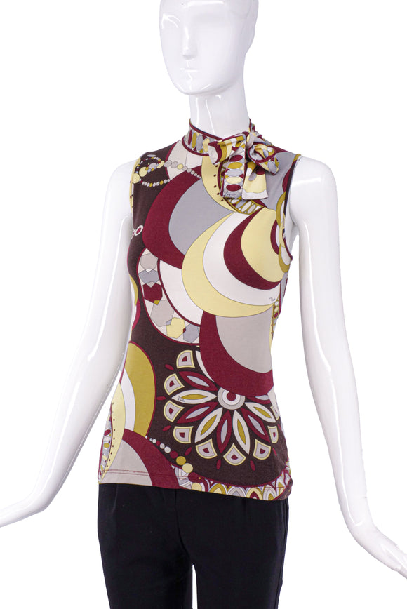 Emilio Pucci Kaleidoscope Print Mock Neck Top with Bow at Neck