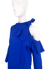 Emilio Pucci Blue Off Shoulder Dress with Asymmetrical Ruffle and Bow Detail