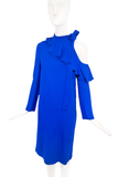 Emilio Pucci Blue Off Shoulder Dress with Asymmetrical Ruffle and Bow Detail