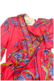 Emilio Pucci Red 1960's Vintage Silk Jersey Dress with Pale Blue Floral Print and Pleated Skirt