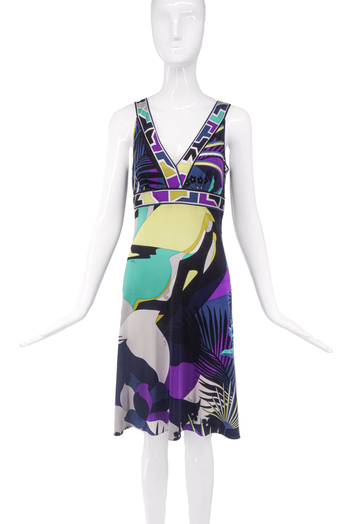Emilio Pucci Abstract Palm Leaf Tropical Print Dress