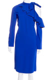 Emilio Pucci Blue Off Shoulder Dress with Asymmetrical Ruffle and Bow Detail