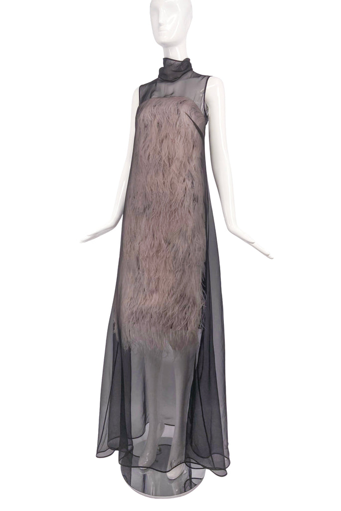 Erdem Black Chiffon and Pink Feather Gown Dress Fall Winter 2013 Collection