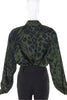 Escada Forest Green Silk Blouse with Black Leopard Zebra Animal Print - BOUTIQUE PURCHASE PRICE