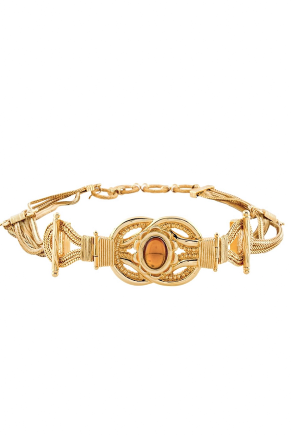 Escada Chanel Style Gold Rope Metal Amber Gemstone Belt