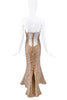 Esteban Cortazar Beige Fish Tail Raw Edged Tulle Hourglass Dress Gown