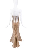 Esteban Cortazar Beige Fish Tail Raw Edged Tulle Hourglass Dress Gown