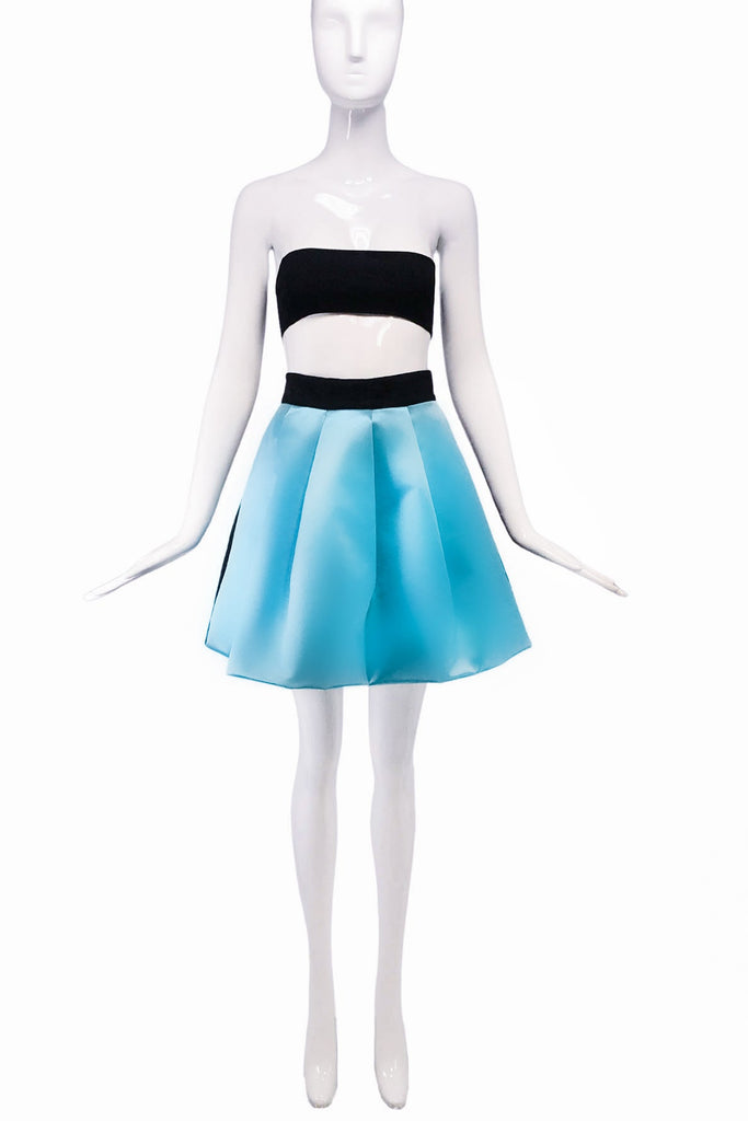Fausto Puglisi Pale Aquamarine Blue Satin Crinoline A Line Pleated Mini Skirt