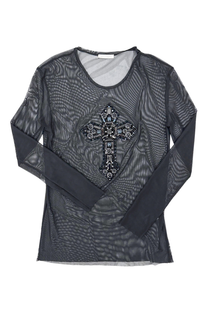 Faith Connexion Black Sheer Net Oversized Textured Cross Top Dress