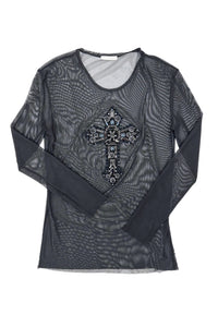 Faith Connexion Black Sheer Net Oversized Textured Cross Top Dress