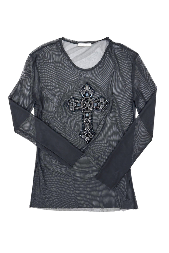 Faith Connexion Black Sheer Net Oversized Textured Cross Top Dress