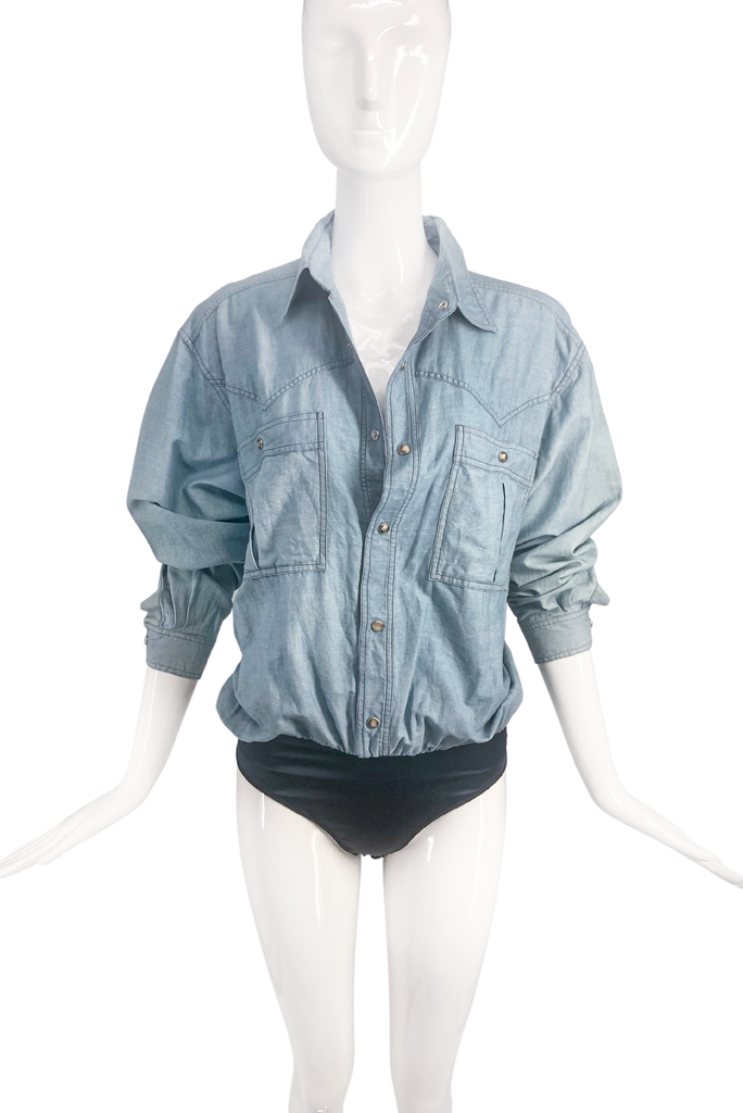 Faith Connexion Light Blue Denim Long Sleeve Shirt Style Body Suit