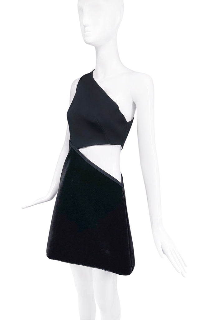 Fausto Puglisi Black Mini Dress with Cut-Out Detail and Velvet Skirt