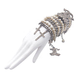 Fausto Puglisi Pearl and Metal Chain Huge Cuff Bracelet with Crosses