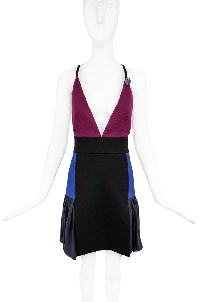 Fausto Puglisi Burgundy Red Blue Deep V Neck Dress