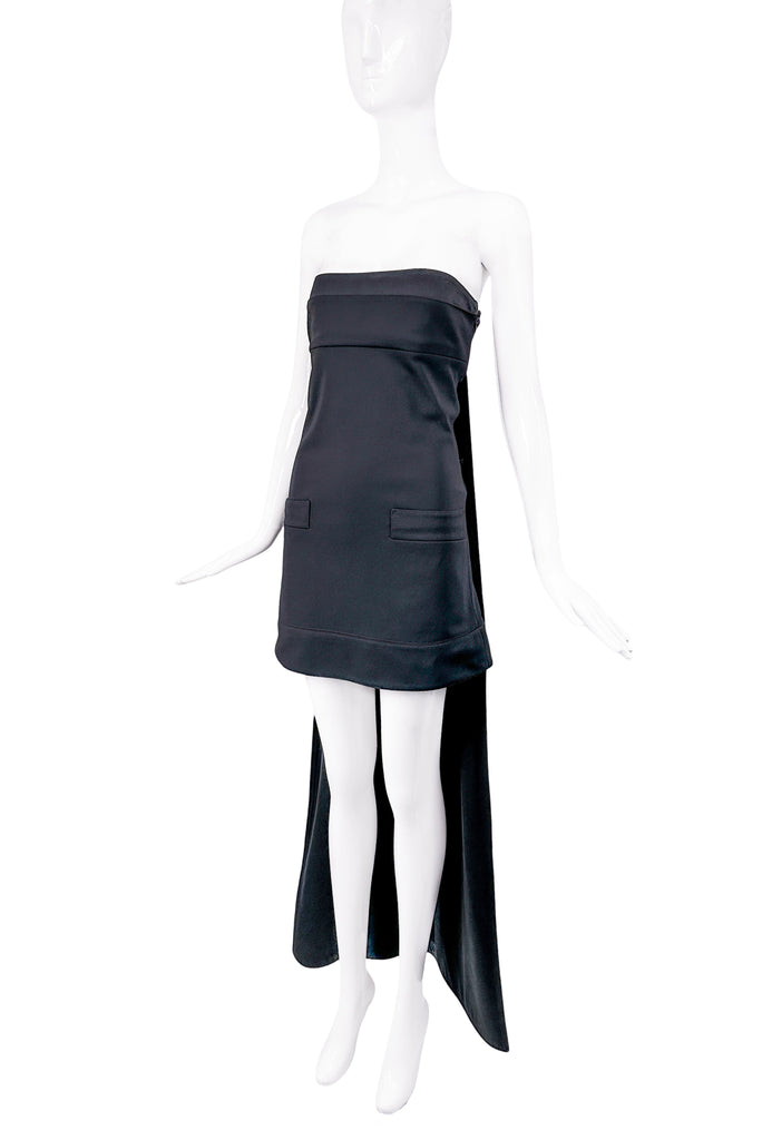 Fendi Black Short Mini with Long Train Dress Gown Bride Finale Look Fall 2001