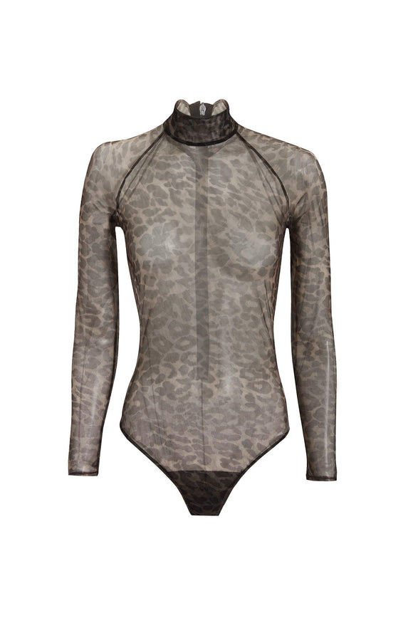 Fleur Du Mal Leopard Print Sheer Bodysuit
