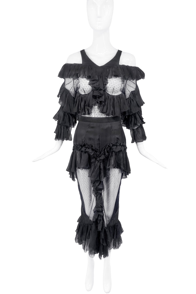 Francesco Scognamiglio Black Sheer Mesh Ruffle Midi Skirt Top/Dress SS2016