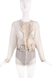 Francesco Scognamiglio Ivory Sheer Chiffon 'Swan' Ruffle Blouse Spring 2016