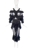 Francesco Scognamiglio Black Ruffle Sheer Polka Dot Cut Out Skirt Top Dress Gown Set Spring 2016
