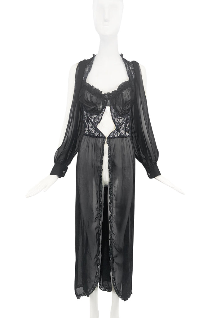 Fredericks of Hollywood Black Sheer Morning Coat