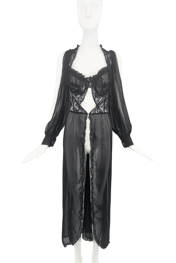 Fredericks of Hollywood Black Sheer Morning Coat