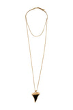 Givenchy Gold Black Crystal Shark Tooth Pendant Logo Long Chain Necklace