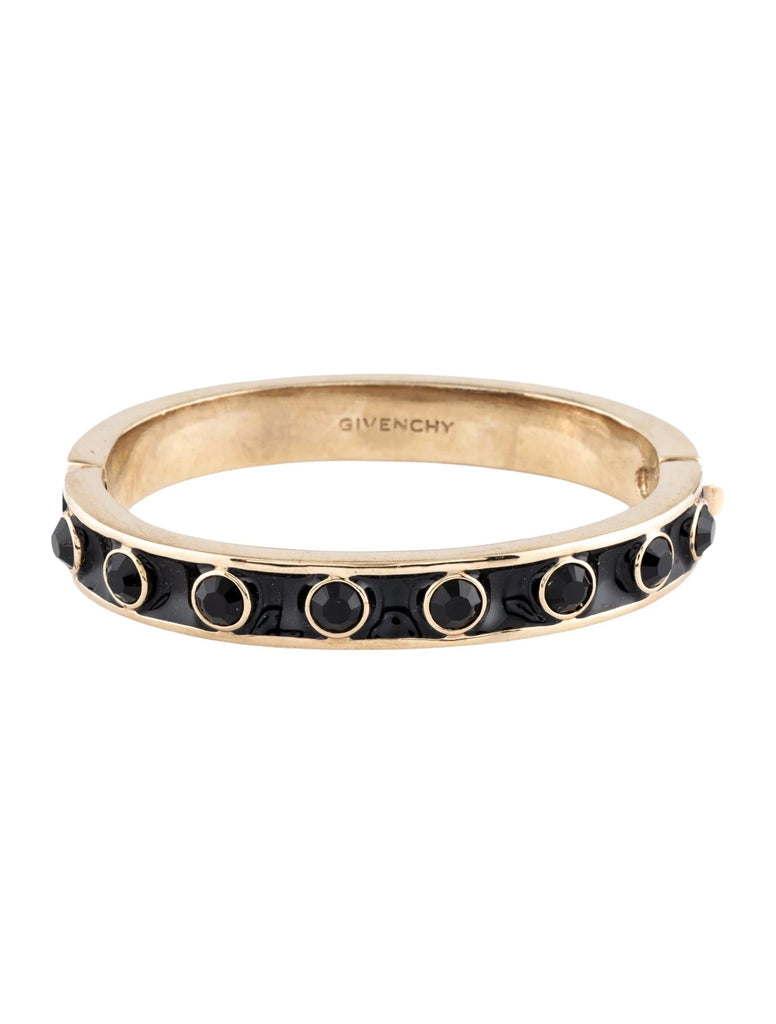 Givenchy Gold Black Gemstone Thin Snap Cuff Bracelet