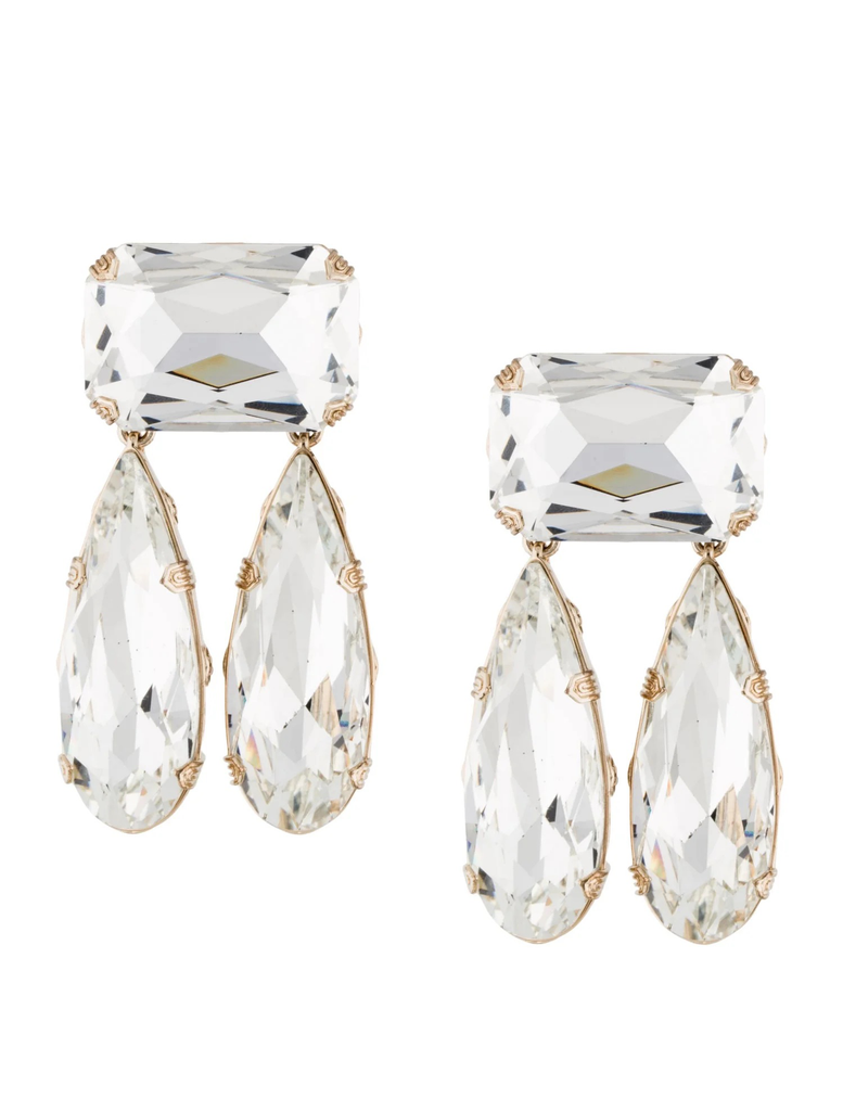 Gucci Gold Rhinestone Crystal Double Teardrop Earrings