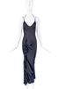 John Galliano Black Silk Bias Cut Slip Dress Floral Detail High Slit Gown