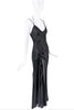 John Galliano Black Silk Bias Cut Slip Dress Floral Detail High Slit Gown