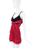John Galliano Red Black Chiffon Polka Dot Ruche Mini Dress