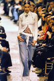 Jean Paul Gaultier Blue White Mesh Net Denim Pants Famous Spring Summer 1994 Goa Tattoo Collection