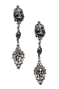 Jean Paul Gaultier Silver Gun Metal Skull Angel Earrings 90's